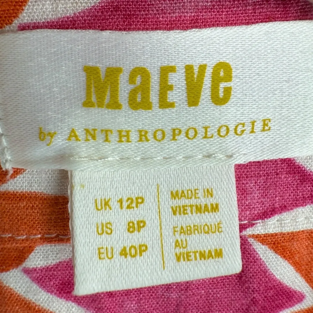 Anthropologie Maeve Ophelia Sleeveless Linen Mini Dress Pink‎ Geometric Size 8P - Image 3