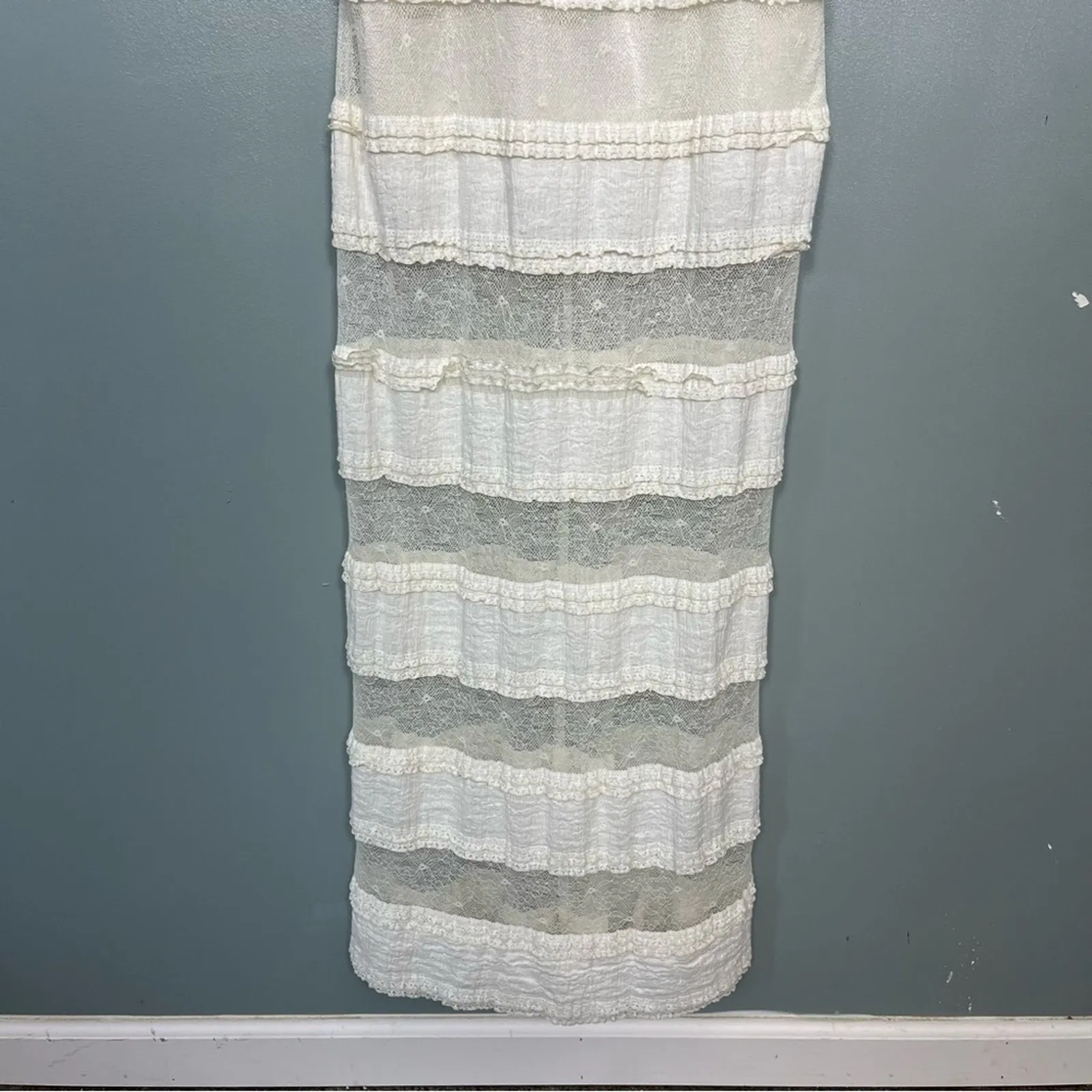 Miguelina Tiered Maxi Column Dress Crochet & Lace White Ivory Sample XS/S - Image 6