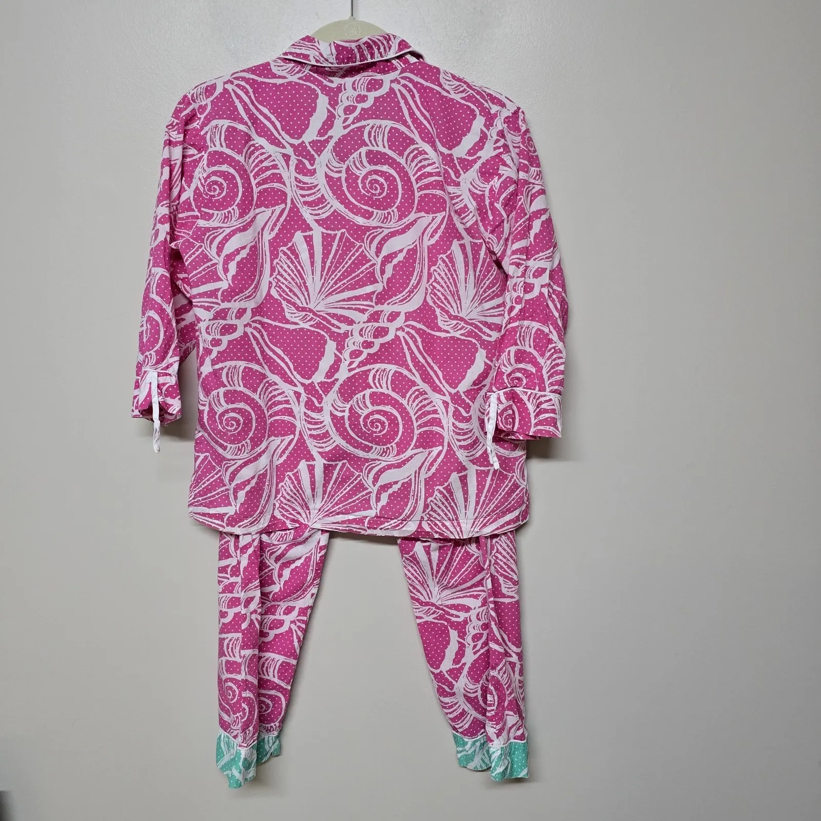 Lilly Pulitzer Sleepwear Pajama Set Seashell Dots Bright Pink White Cotton XS - Image 7