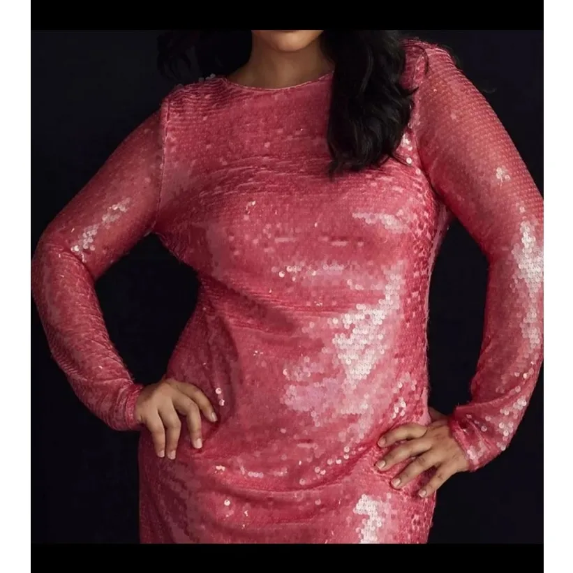 Pink Sequin Drape Back Mini Dress Anthropologie Long Sleeve NEW with Tags 16W - Image 11