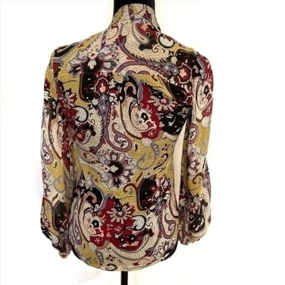 Diane Von Furstenburg Silk Multicolored Floral Paisley Tie Blouse Sz 0 - Image 2