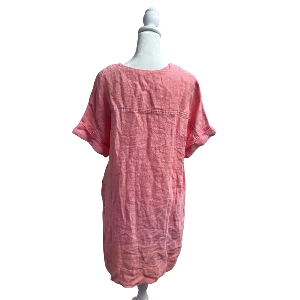 Faherty Sanibel Basketweave Dress Short Sleeve Mini Linen Light Pink Small - Image 5
