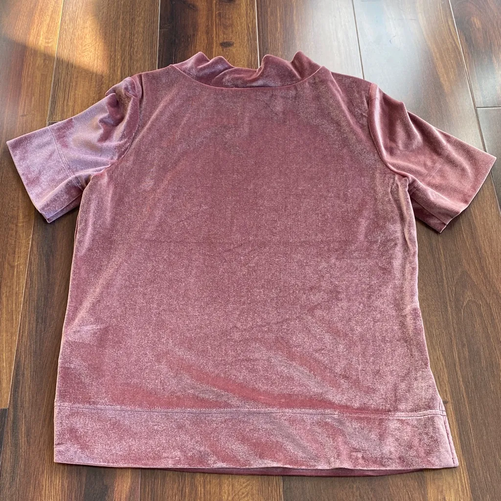 Anthropologie Velvet Mock Neck Krisha Short Sleeve Top Dusty Rose Small - Image 8