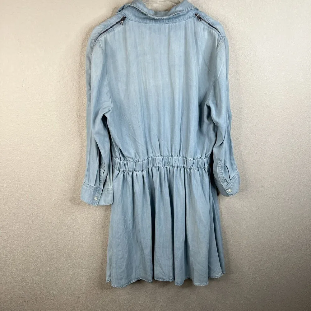 Sam Edelman Women's size 6 Blue Tessie Chambray Shirt Dress w Shoulder Zips - Image 7