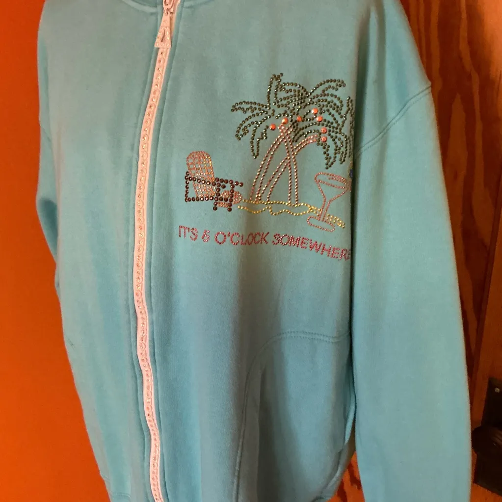 Vtg 90s Jimmy Buffett it’s 5 o’clock somewhere blinged out jacket Blue Size XL - Image 5
