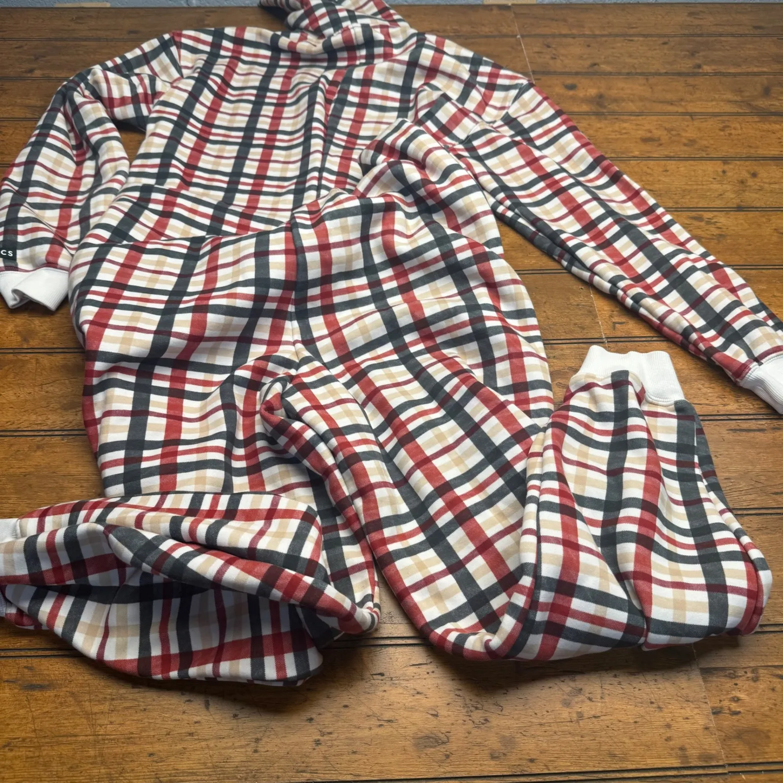 Fabletics Women Plaid Onesie Jumpsuit Hooded Zipper Lounge Sleepwear L - Image 5