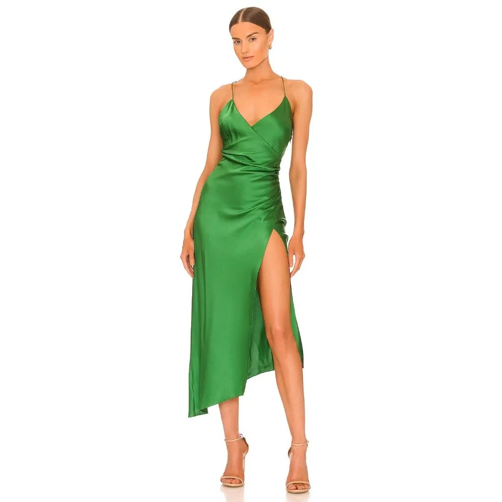 SER.O.YA Emma Silk Dress in Green Small New Womens Maxi Satin Midi - Image 11