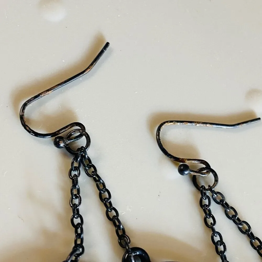 Halloween Bat Earrings Dangle Drop Pierced Hook Bead Accent Whimsical Party Black - Image 7