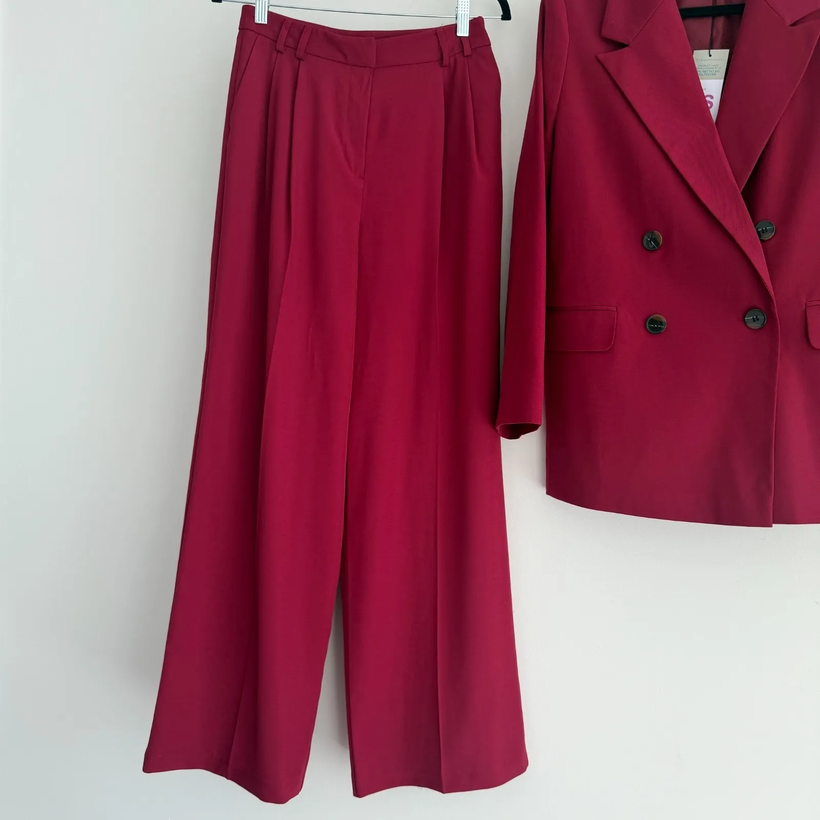 Primark Pant Suit Womens 4 Double Breasted Wide Leg Minimalist Career Luxury - Image 6