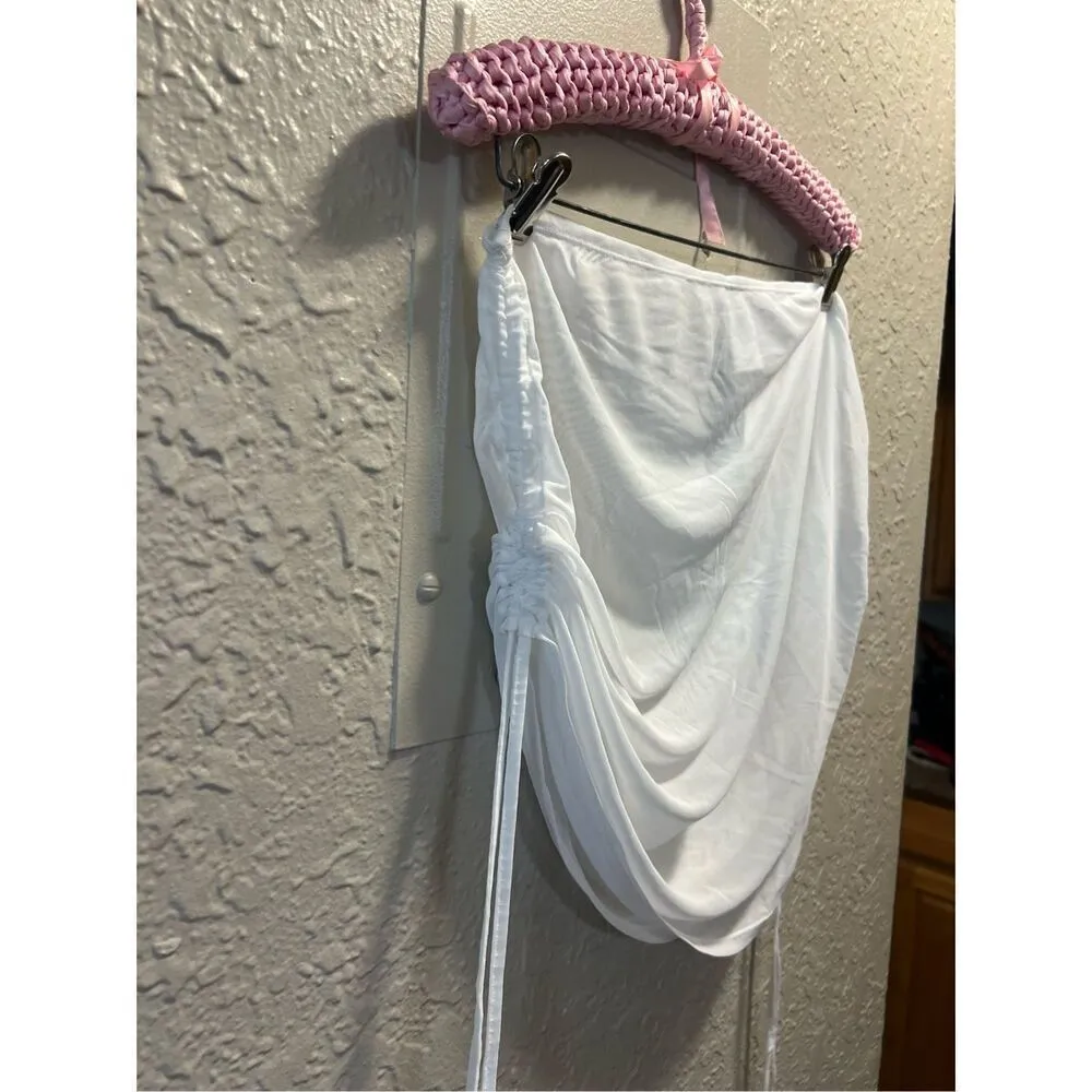 Wild Fable White Mesh Drawstring Cover Up Skirt Woman’s XL NEW - Image 3