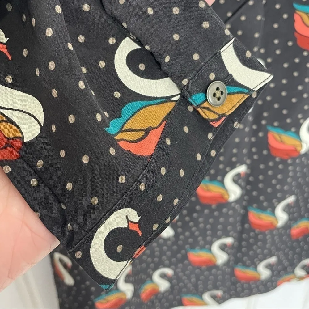 Fossil  Swan Print Silk Shift Dress Black XS -186 - Image 6