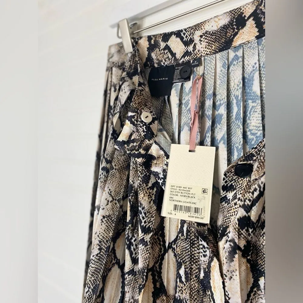 Alex Marie Snake Print Satin Pleated Button Down Midi Skirt - Image 6