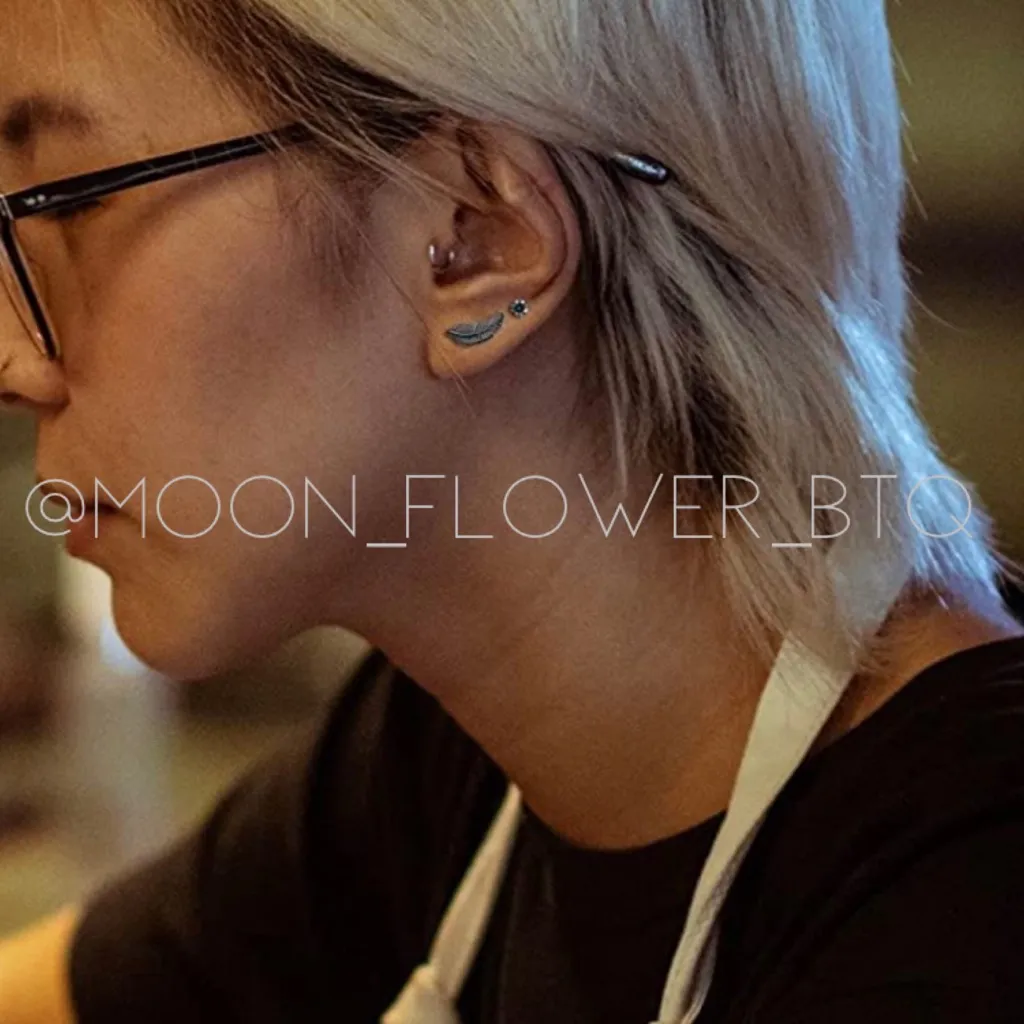 Black Stainless Steel Feather Flat Back Earrings - Image 3