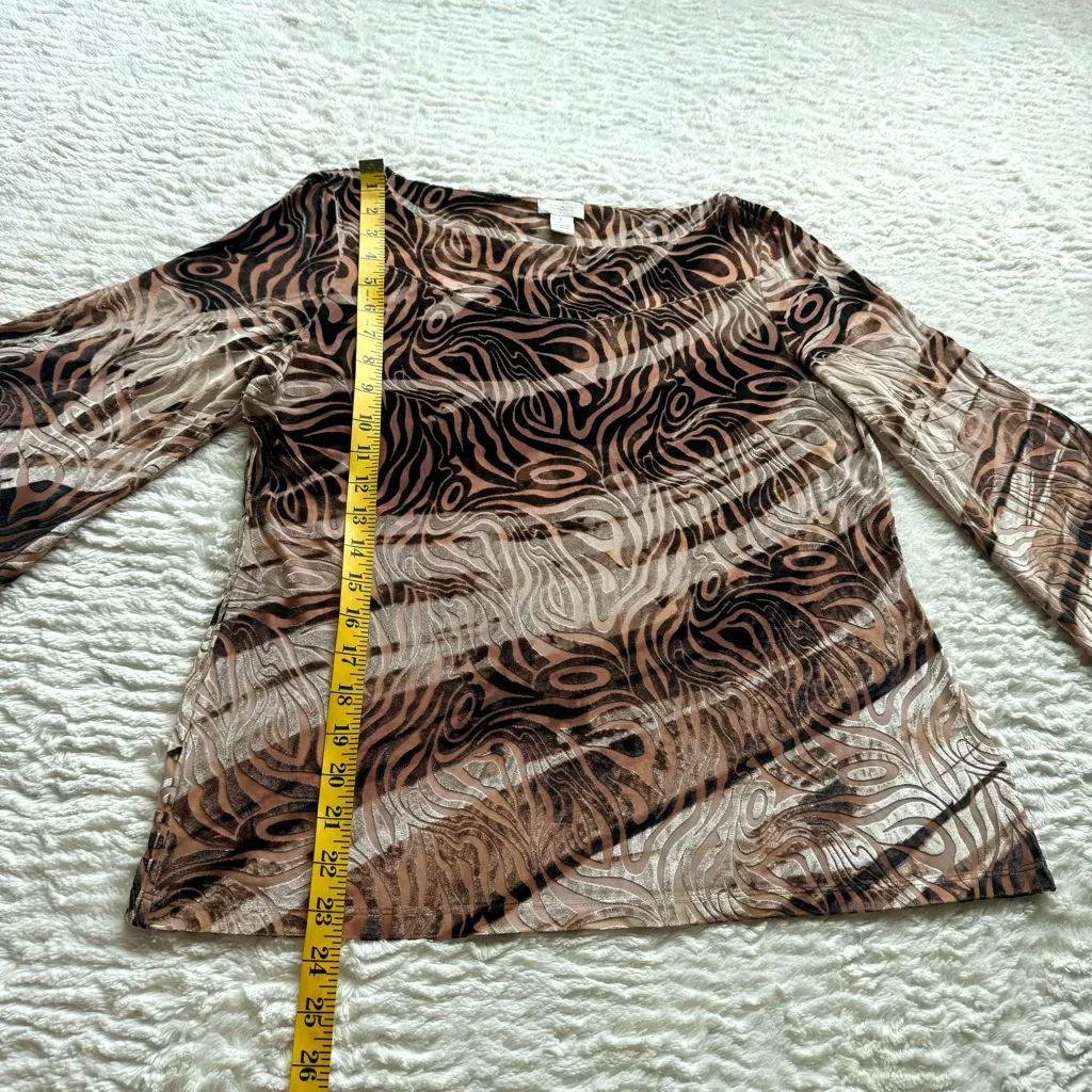 Velvet Burnout Flare Bell Sleeve Top M Gold Brown 90s Y2K Animal Print Fairy - Image 8