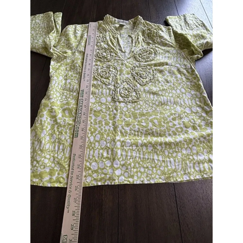 Susan Bristol 100% Linen Tunic Women’s Size Large Ruffle Flower Detail V-Neck - Image 5