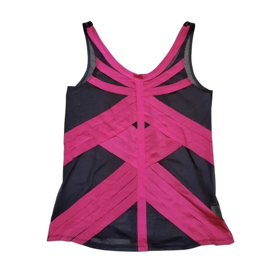 Silence + Noise Anthropologie Tank Top Women Small Sheer Pink Black Mesh Cami Size undefined - Image 2