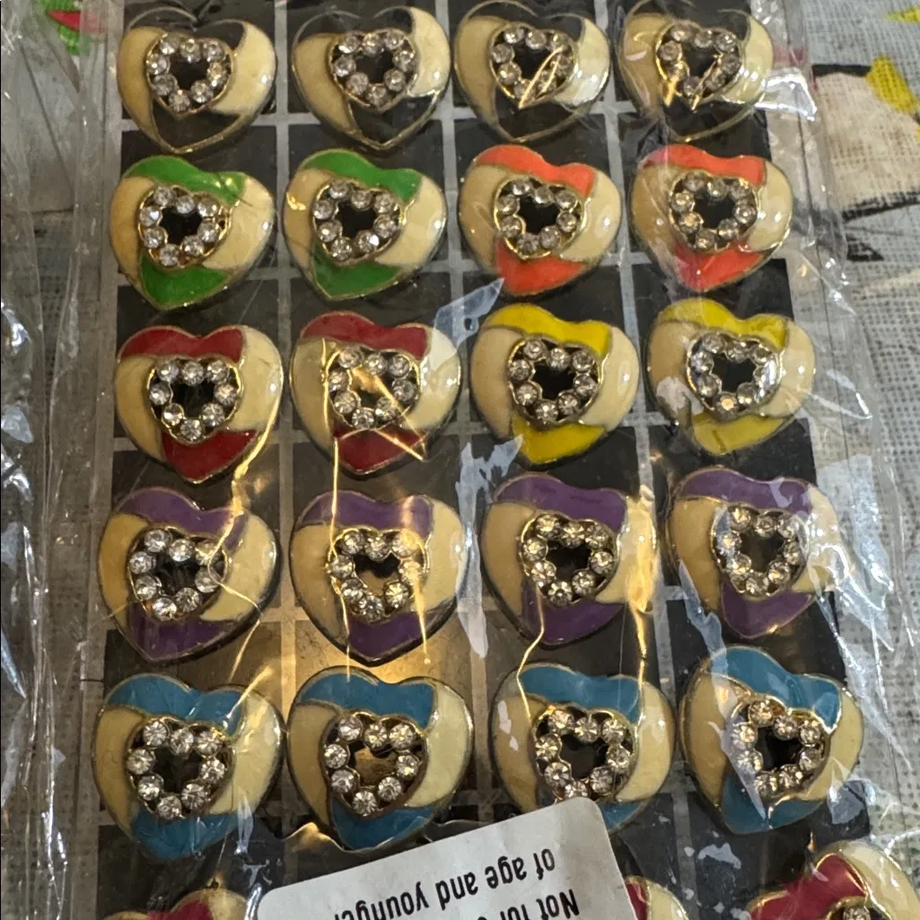 2 Boutique Packages of 24 Heart Stud Earrings Multicolor Hypoallergenic NIP Red - Image 2