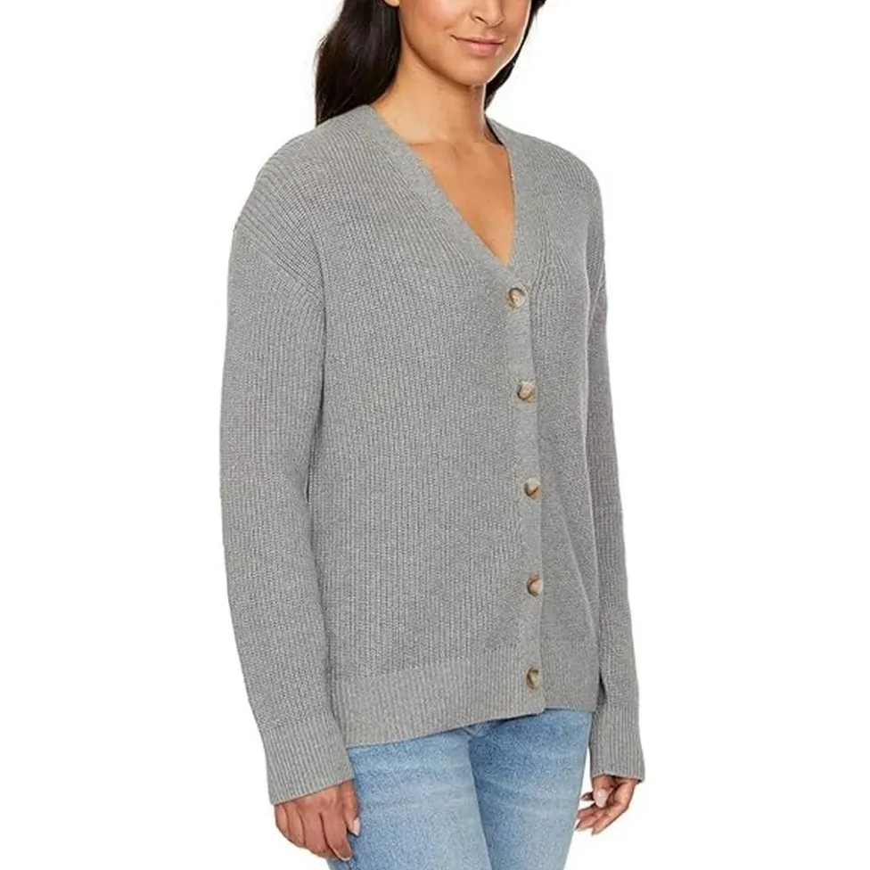 Hudson Light Gray Ribbed V Neck Cotton Cardigan Sweater Size Large NWT - Image 2