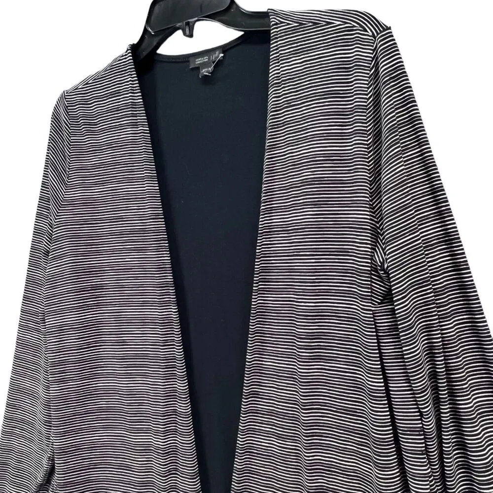 J Jill Wearever Cardigan Womens S Black White Stripe Open Front Soft Knit Travel - Image 2