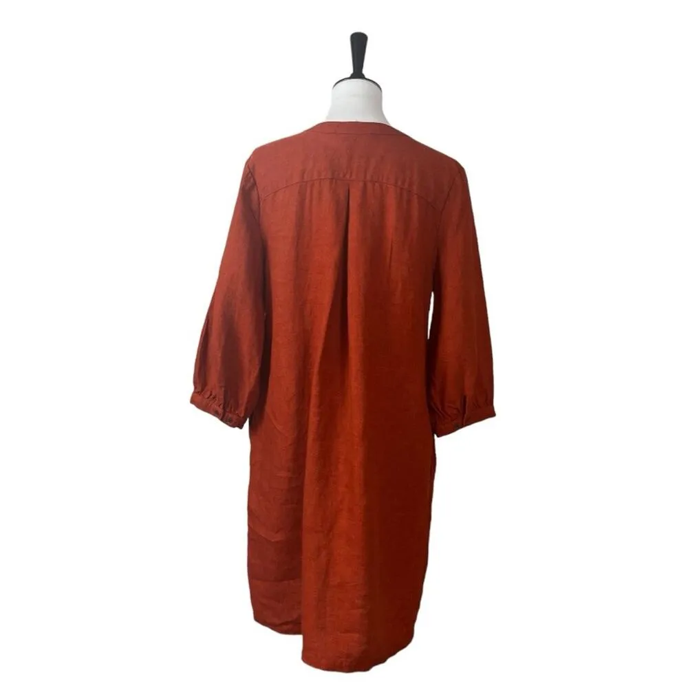 Garnet Hill Dress Split Neck 3/4 Sleeves Linen Burnt Orange Women’s Size Medium - Image 4