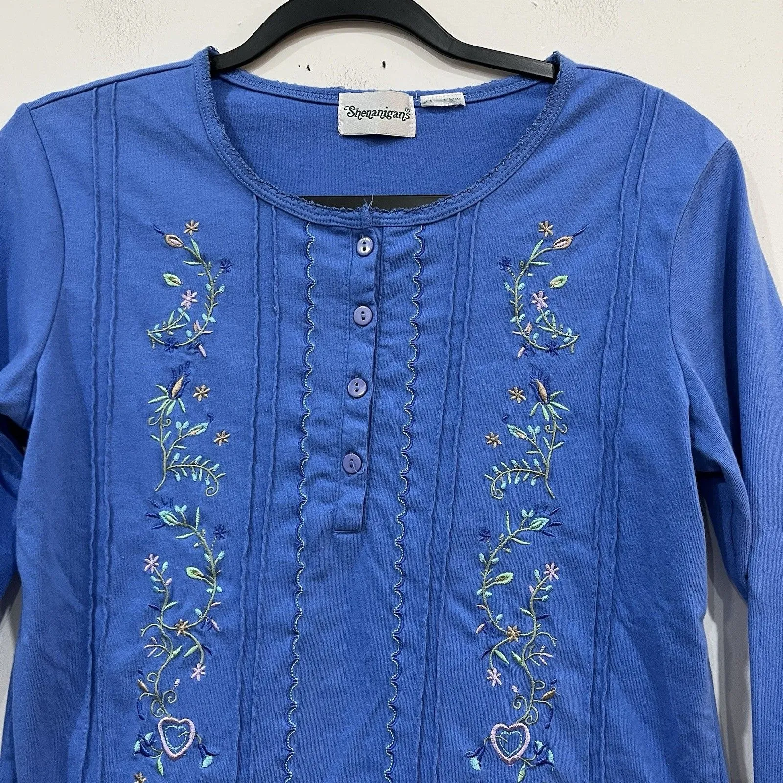 Shenanigans Floral Embroidered Top Cottage Size Small Blue - Image 2