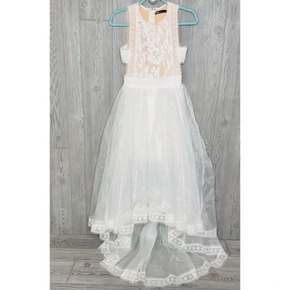 Ina lace top high low tulle skirt with floral lace hem cutout side white size s - Image 2