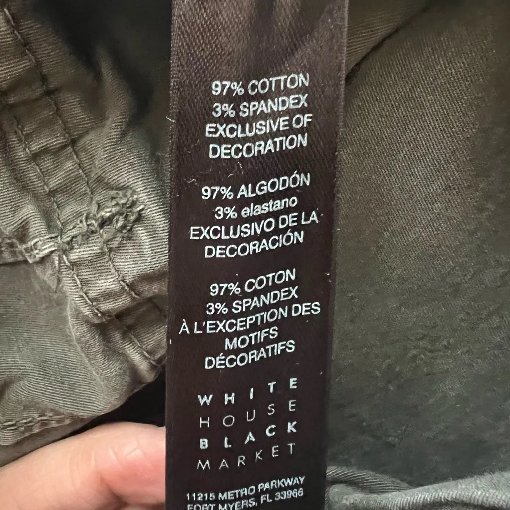 White House Black Market Olive Cargo/Utility Cropped embroidered Pants EUC - Image 7