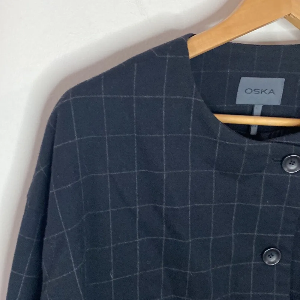 Oska Virgin Wool windowpane plaid deep navy lagenlook jacket size 8 - Image 64