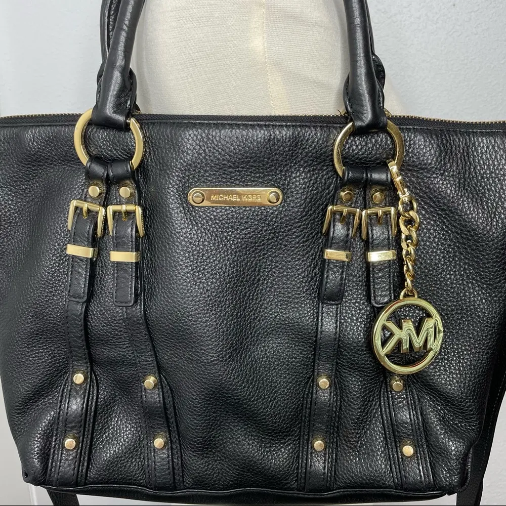 Michael Kors Leigh Large Black Leather Satchel Purse - Image 3