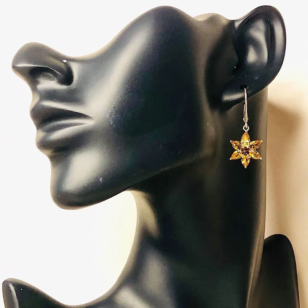 Sterling Silver Golden Citrine and Red Garnet Faceted Flower Earrings Yellow - Image 11