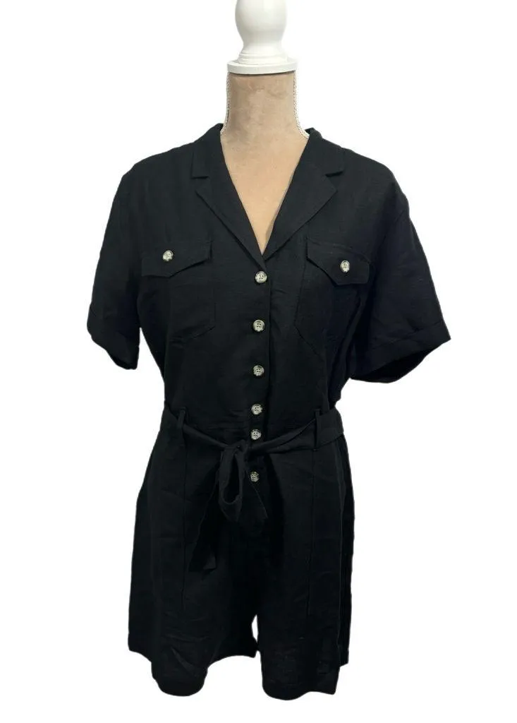 RAILS Women's Georgie Linen Blend Shorts Romper Black Sz L New Jumpsuit Designer - Image 3