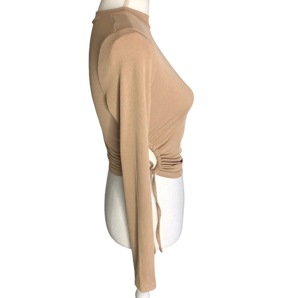 LexDoMakeup x SHEIN Ribbed Cut Out Long Sleeve Adjustable Tie Crop Top - Image 2