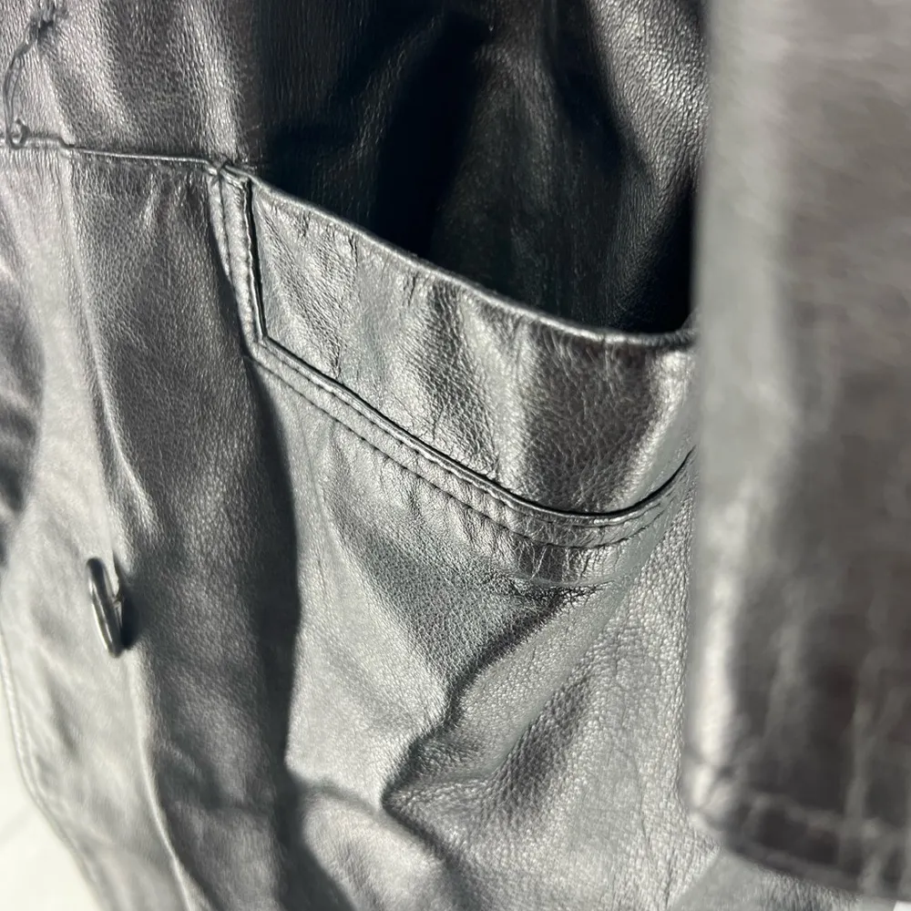 Paris Sport Club vintage genuine leather long trench coat L black 90’s retro 80s Size L - Image 10
