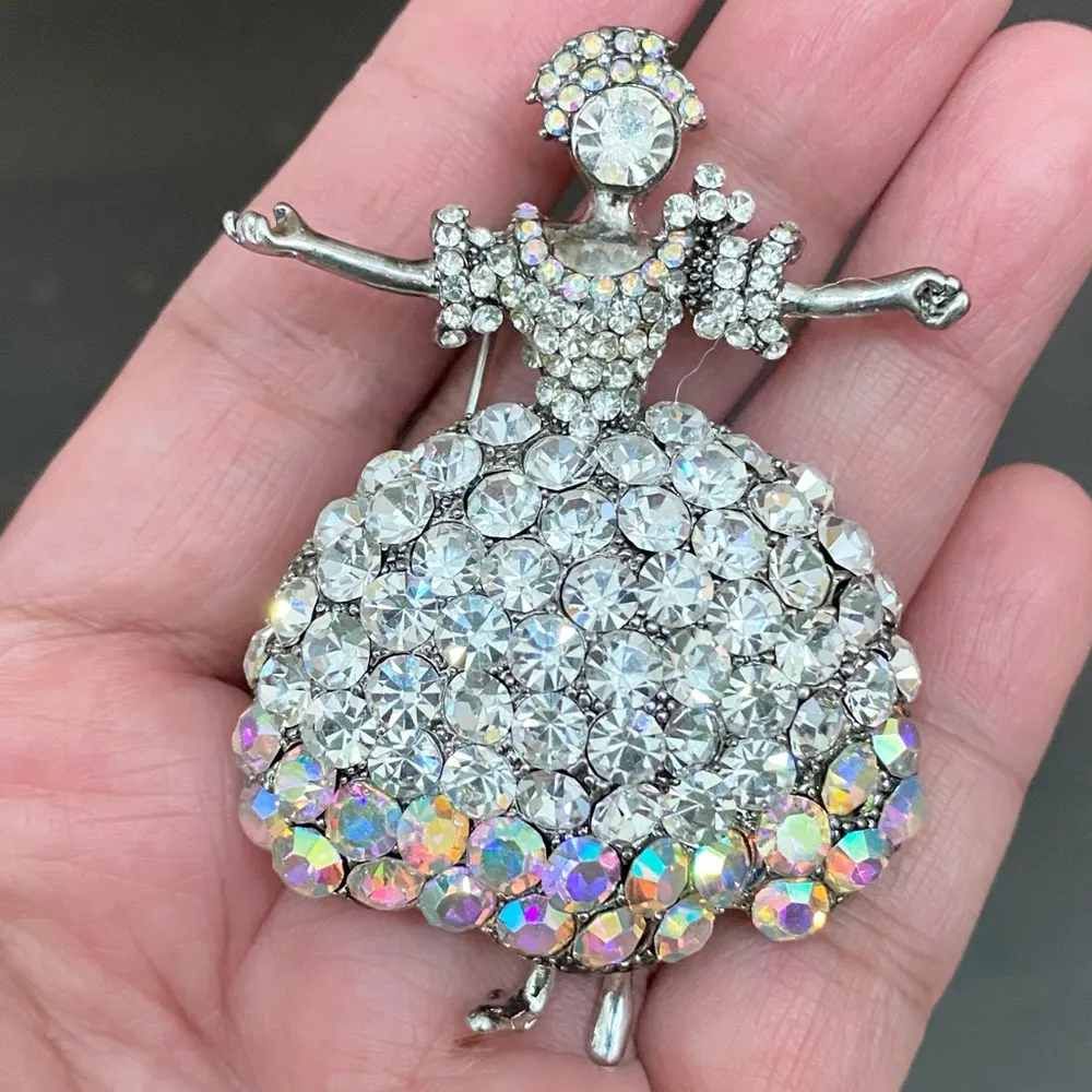 Pavé Clear AB Aurora Borealis Crystal Ballerina Dancer Lady Brooch - Image 3