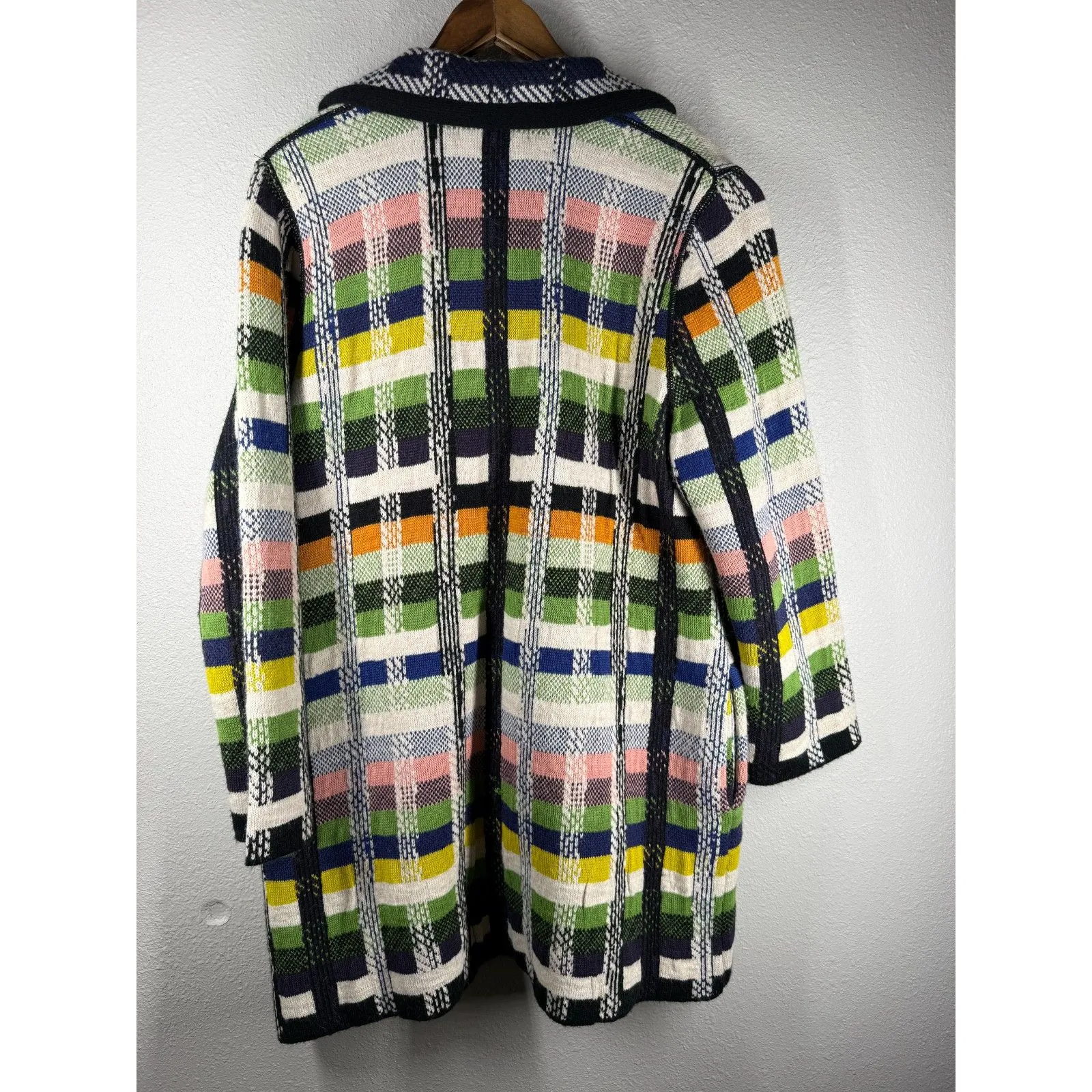Aldomartins Womens Chunky Oversized Coat Sz XL Plaid Colorful Oversized Wool White - Image 4