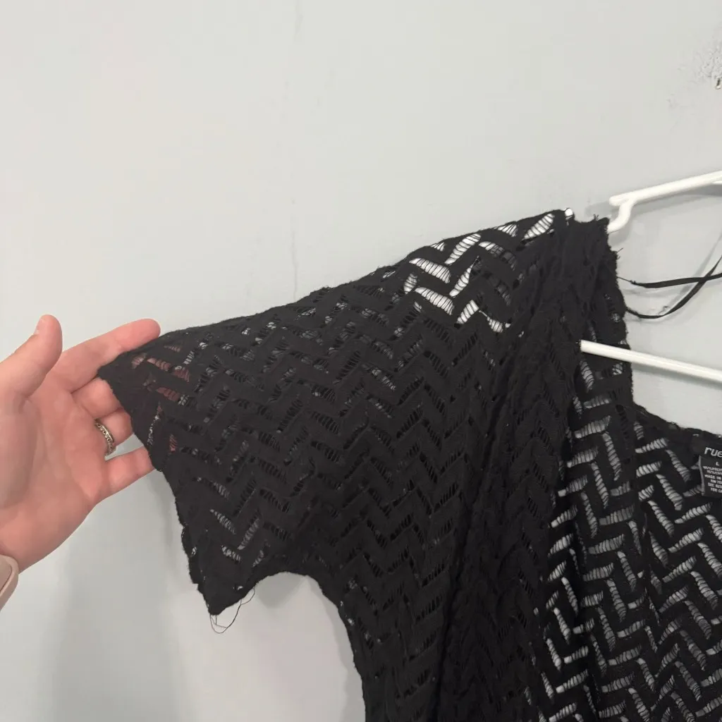 Rue 21 Black Open Knit Short Sleeve Cardigan Shrug w/ Fringe Women's Size Large - Image 3