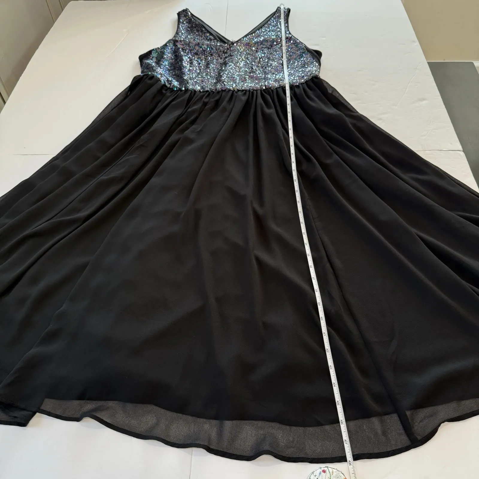 Torrid Colorful Sequin Black Chiffon V‎ Back Sleeveless Midi Party Dress Size 14 - Image 11