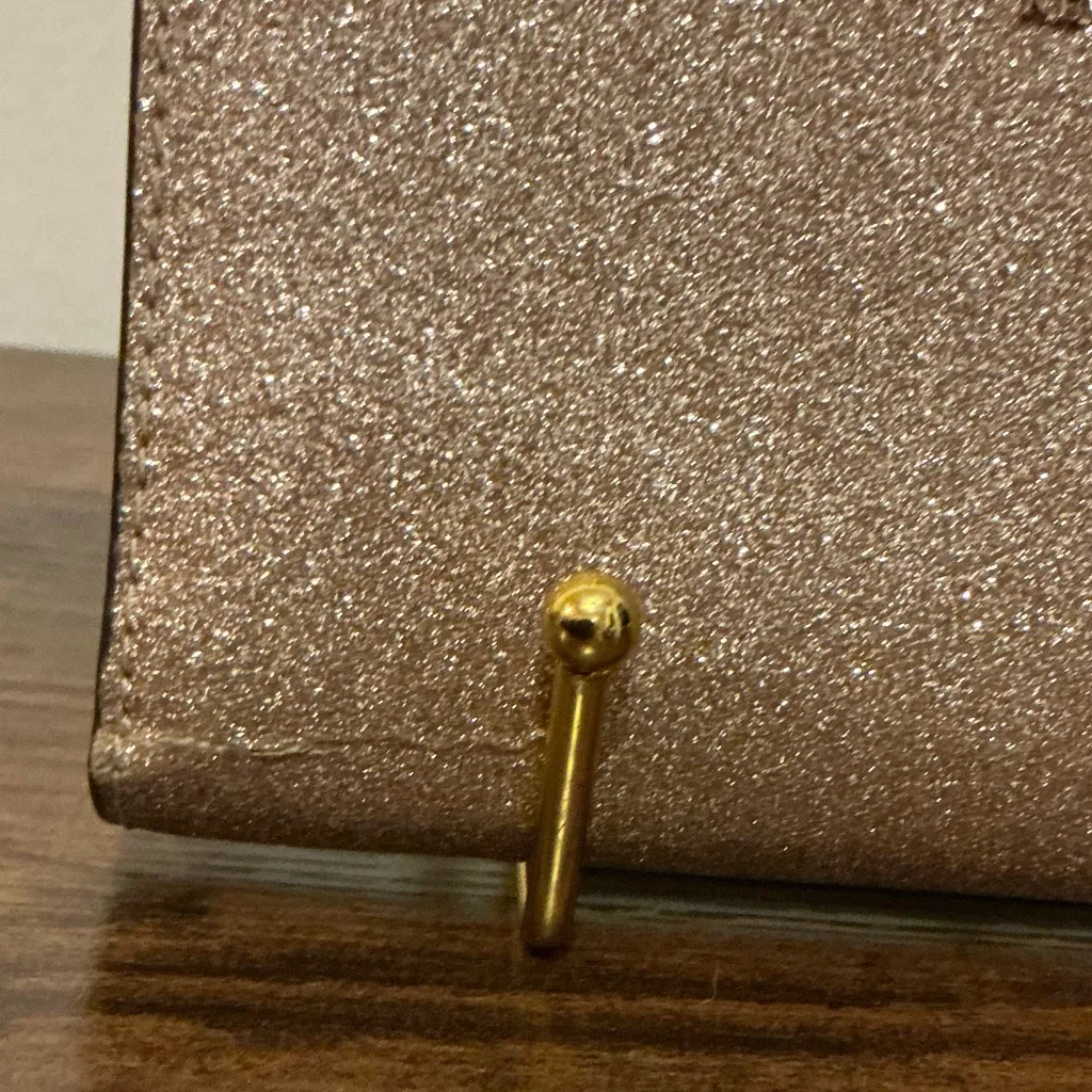 Rare Vintage Kate Spade Leather Medium Compact Bifold Wallet Shimmy Glitter Pink - Image 2