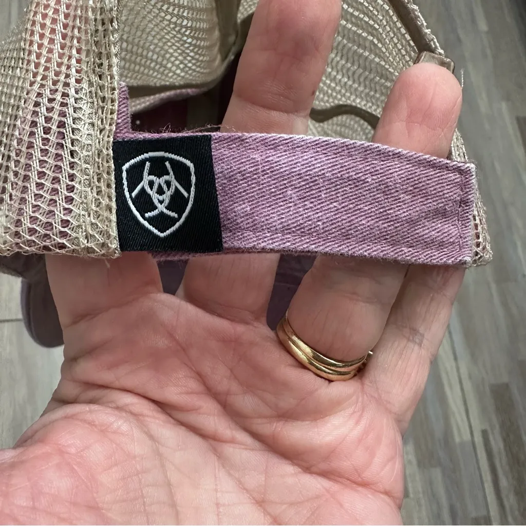Ariat Pink and Tan Mesh Trucker Hat with Velcro Back - Image 3