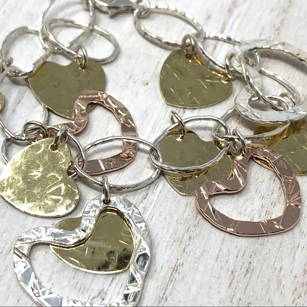 Sterling silver multicolor heart charm bracelet, 29.1g - Image 6