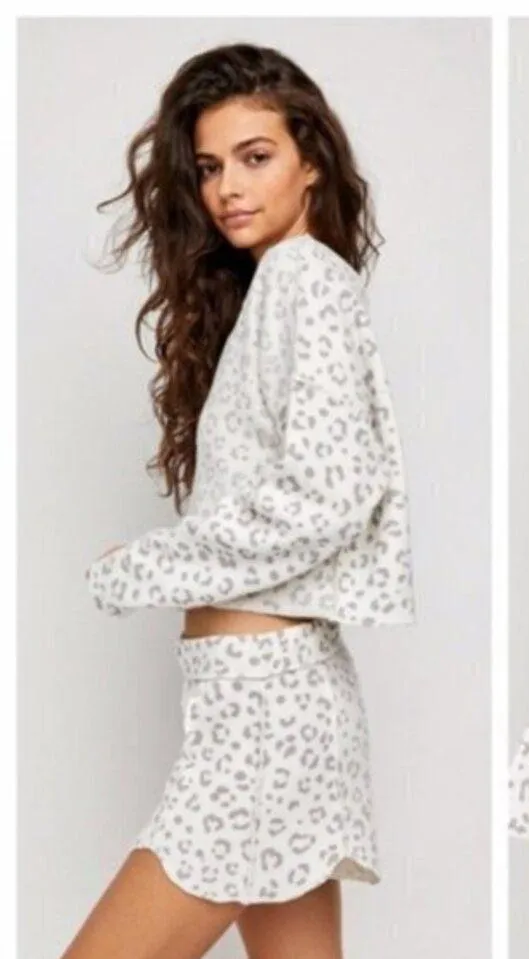 NEW Free People Rain‎ Check Animal Print Lounge Set In Ivory Combo Womens Size S - Image 7