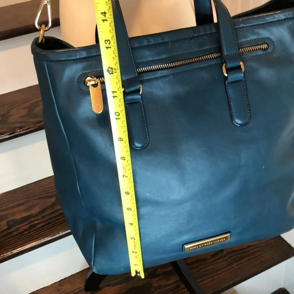 MARC JACOBS Teal Top Handle Oversized Crossbody Leather Tote w Gold Hardware - Image 13
