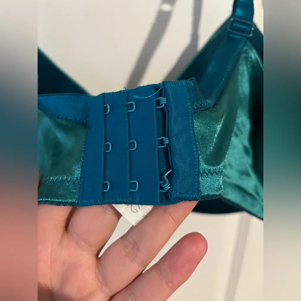 Fashion Bug Full Coverage Lined Underwire Embroidery Teal Satin Lace 44DD Bra - Image 14