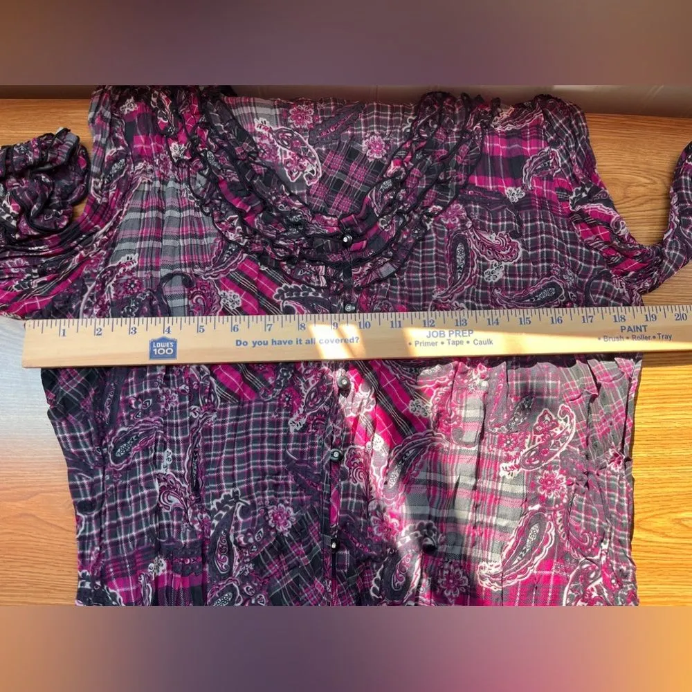 Paisley Multicolored Semi Sheer Blouse M - Image 7