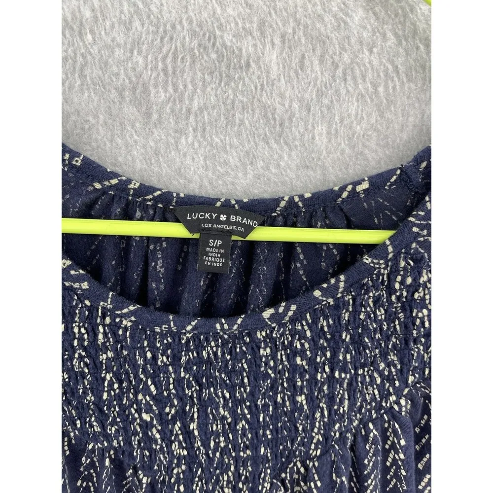 Lucky Brand Women's Blouse Tunic Blue Size Small Smocked Relaxed Long Sleeve - Image 9