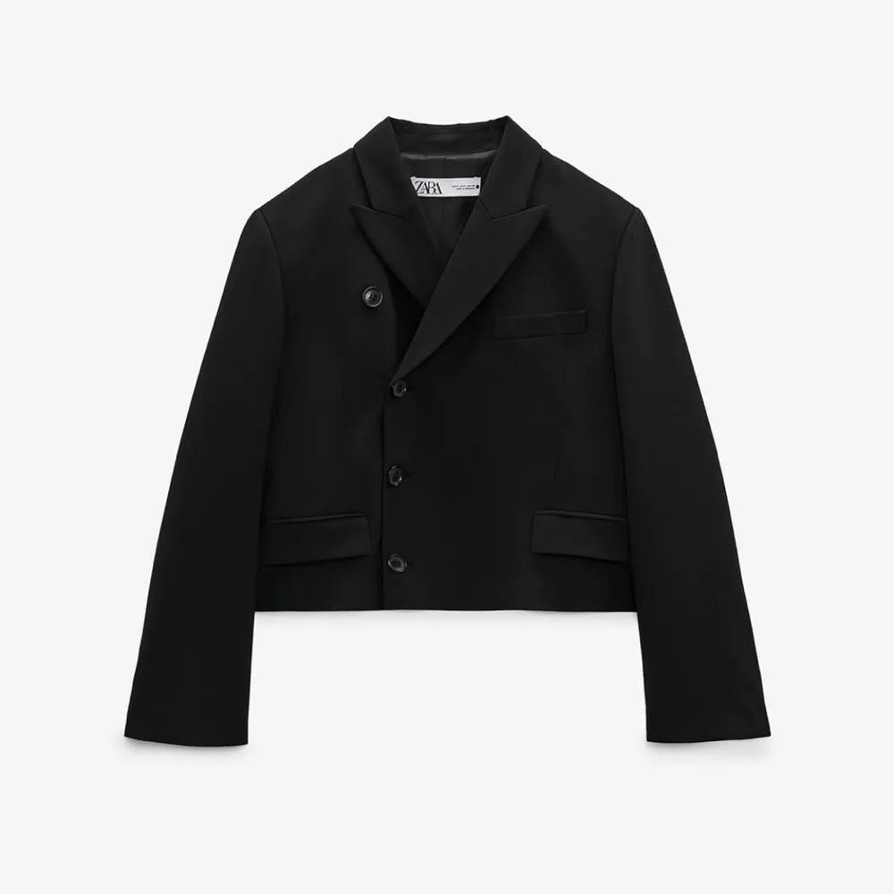 Zara Bloggers Favorite Black Double Breasted Cropped Wool Blend Blazer Sz‎ M - Image 7