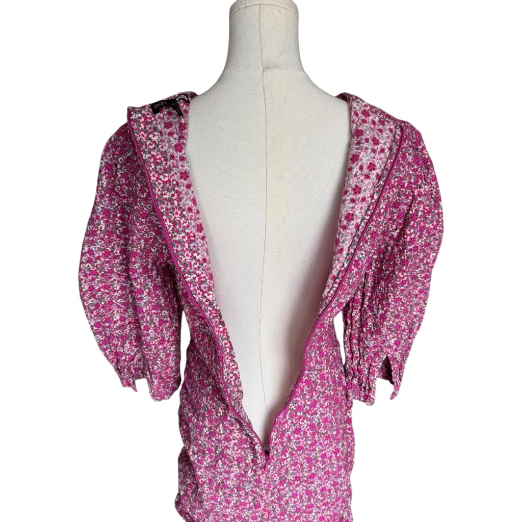 MAJE - Floral Print Broderie Anglaise Cotton Mini Dress Pink Sz 42 (US 10) - Image 8