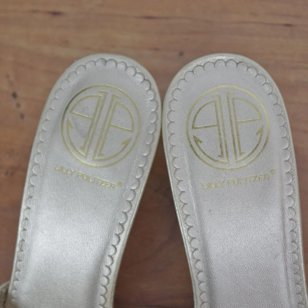 Lilly Pulitzer Via Palm Beach Gold Leather Sandal Heels Size 7M - Image 6