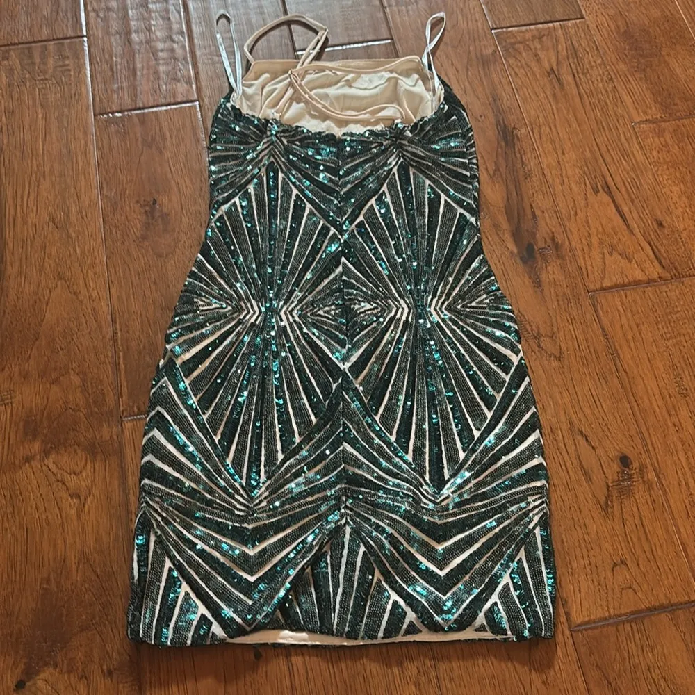 Lulus Lost In Your Eyes Teal Sequin Bodycon Mini Dress Green - Image 3