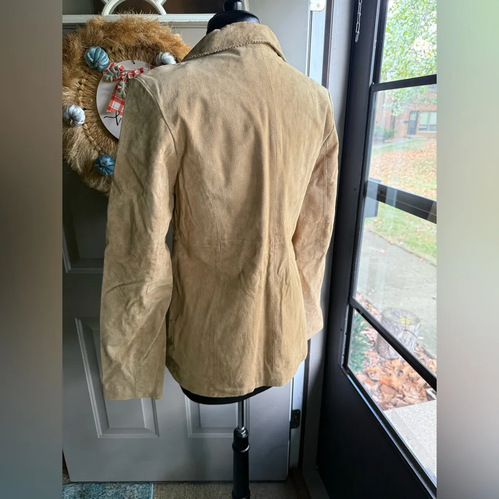 Y2K vintage Me Jane nude suede open front tie blazer, size large Tan - Image 6